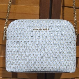 ❄️❄️Michael Kors Stars MK Logo Petforated White, Gold Women's Crossbody Purse